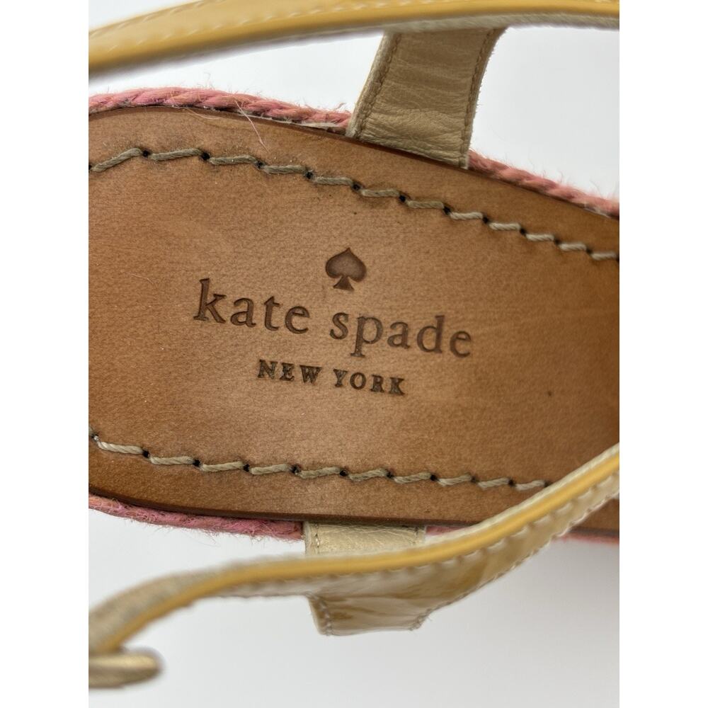 Kate Spade Lindsay Platform Wedge Rainbow Espadrille Sandal Gold Patent Size 6 - Picture 7 of 16